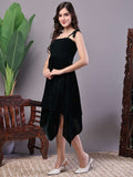 Women’s Bottle Green Junglee Pattern Velvet Handkerchief Hem Dress Midi Dresses
