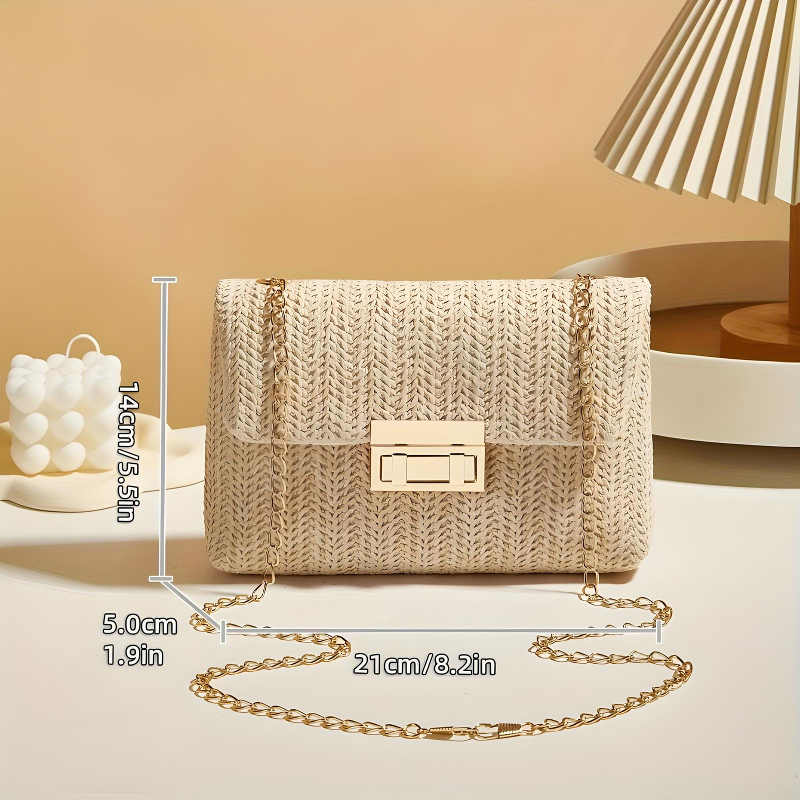 Straw Crossbody Bag With Gold Chain