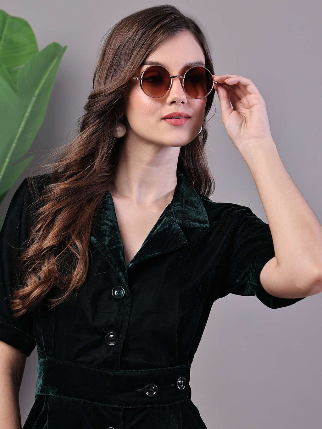 Women’s Black Velvet Solid Printed Shirt Midi Dress with Belt