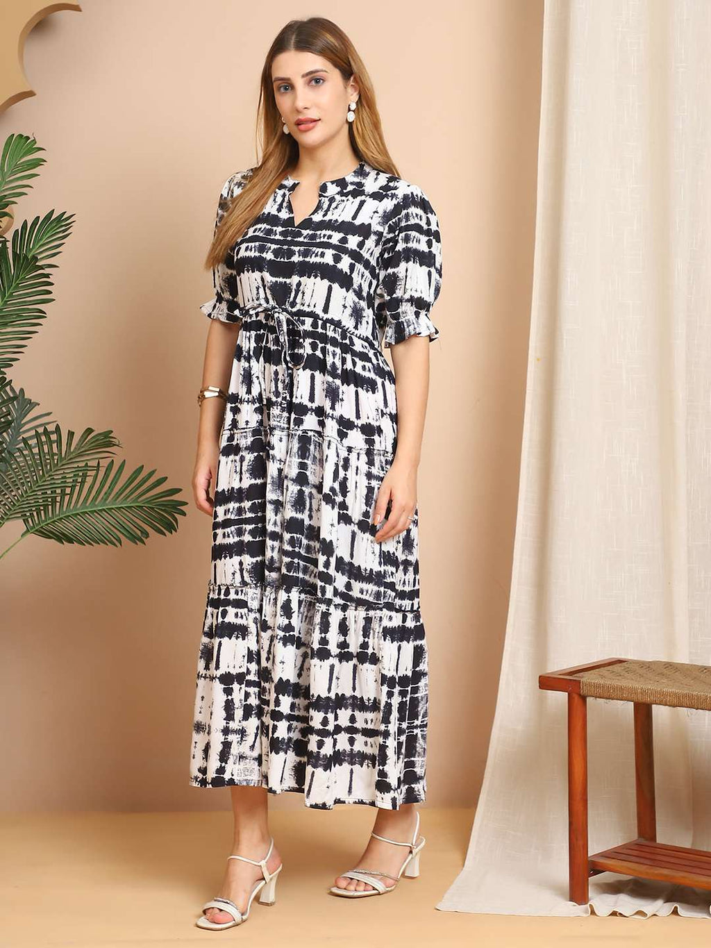 Women’s Cotton Printed Fit & Flare Anarkali Gown Midi Dress