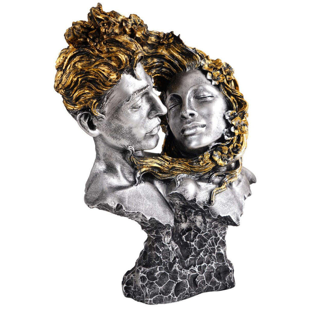 Love Couple Face Statue silver and golden Resin Decorative Showpiece