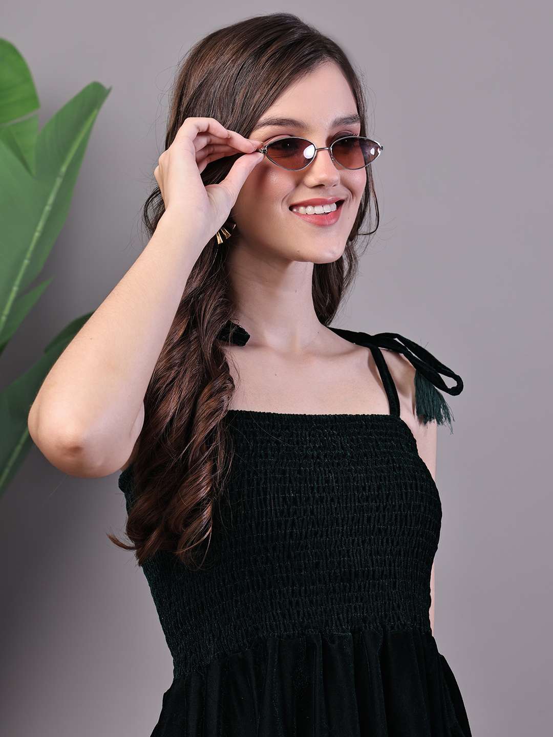 Women’s Bottle Green Junglee Pattern Velvet Handkerchief Hem Dress Midi Dresses