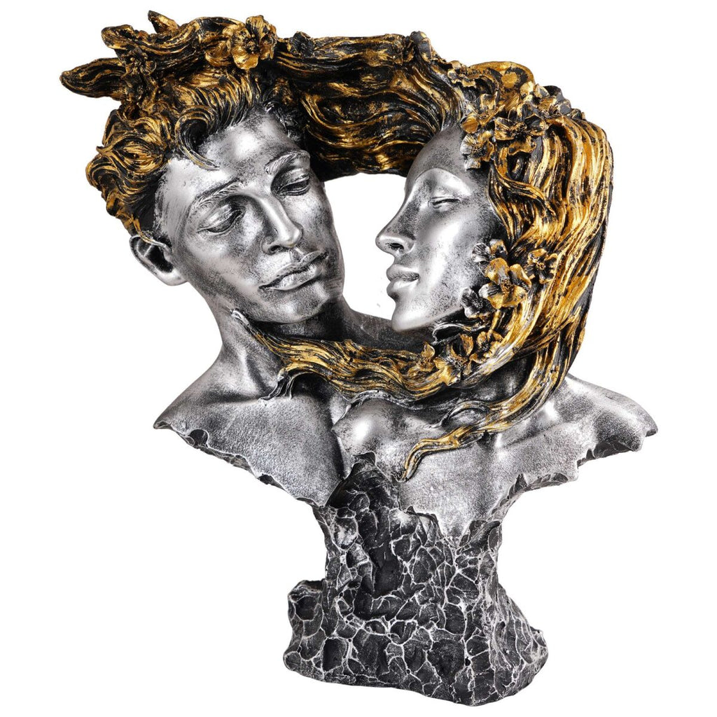 Love Couple Face Statue silver and golden Resin Decorative Showpiece