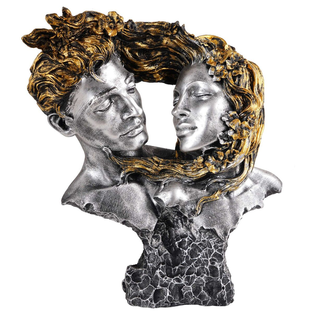 Love Couple Face Statue silver and golden Resin Decorative Showpiece