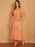 Women’s Cotton Printed Fit & Flare Anarkali Gown Midi Dress