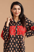 Black & Red Printed Long Sleeve Cotton Top for Women ? Stylish Casual Shirt Style