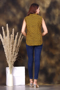 Stylish Black & Yellow Printed Sleeveless Cotton Top for Women ? Casual Summer Wear